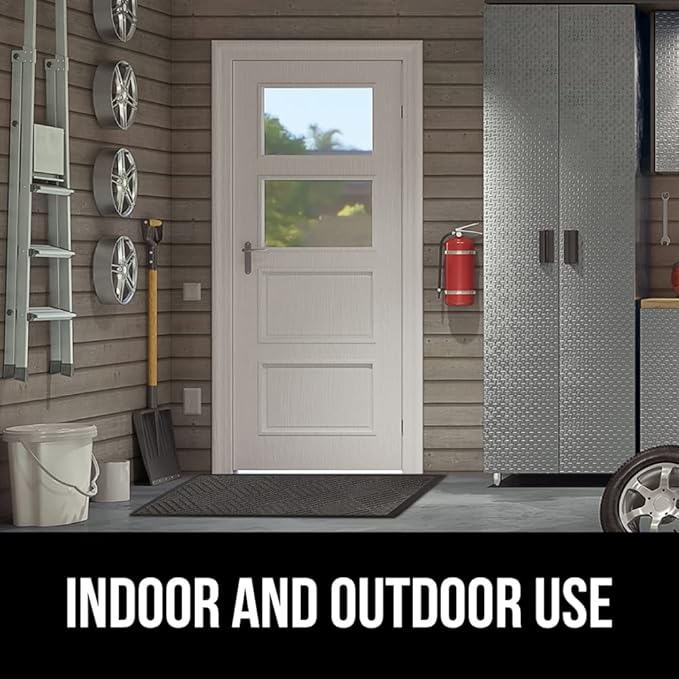 GORILLA GRIP 100% Waterproof All-Season WeatherMax Doormat, 47x35, Durable Natural Rubber, Stain and Fade Resistant, Low Profile, Indoor Outdoor Door Mats, Easy Clean Patio Entrance Mat, Gray Diamond