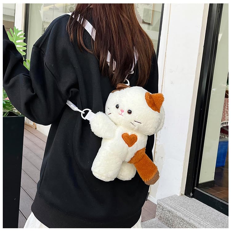 Amamcy Stuffed Animal Crossbody Bag for Girls Women Stuffed Cat Purse Kawaii Plush Kitty Purse Kitty Sling Bag Shoulder Bag