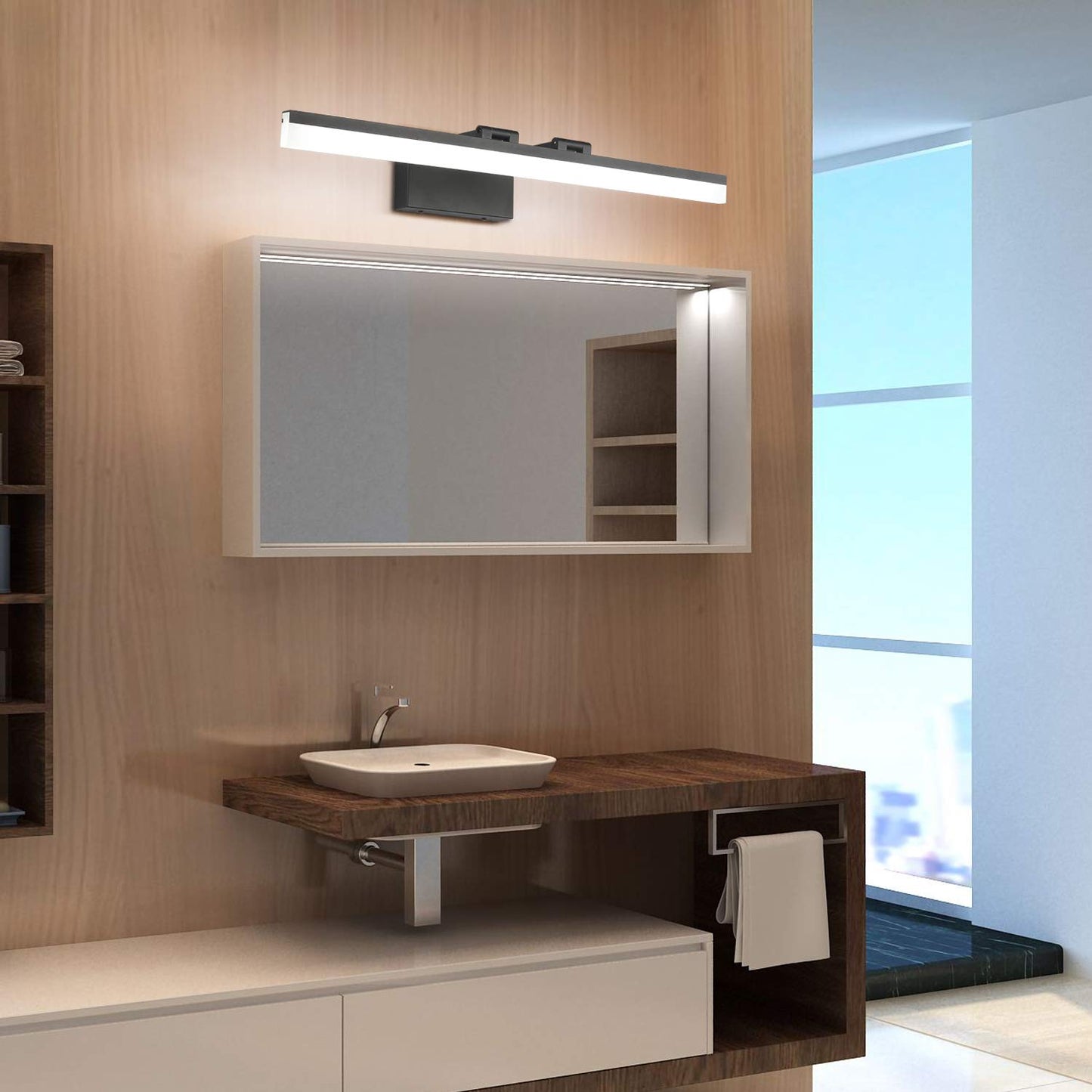 SOLFART Dimmable LED Vanity Light - 31.5 inch Adjustable Bathroom Fixture, Aluminum, Black, Model 8778-800mm-6000K