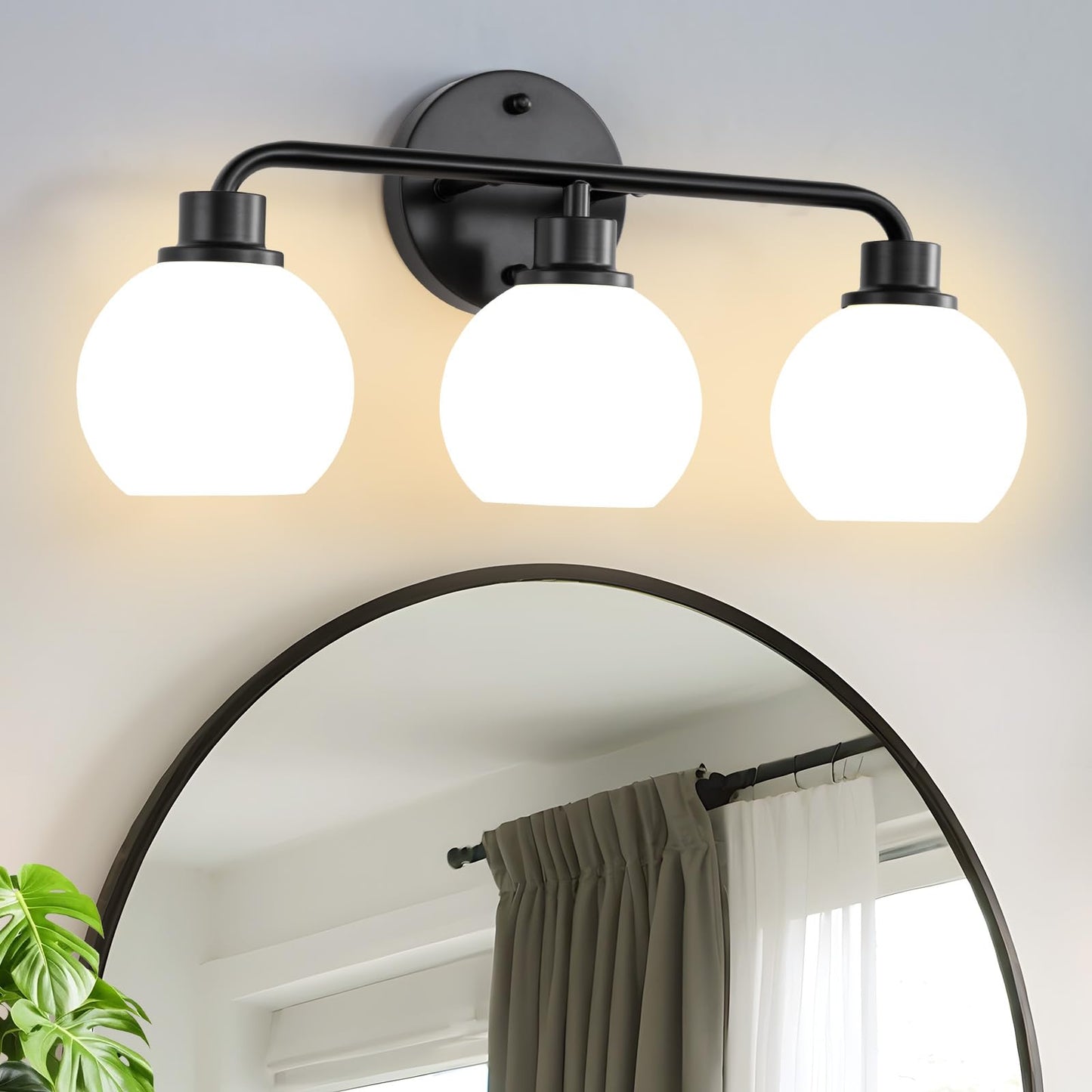 Bathroom Light Fixtures Black Vanity Light, 3 Light Wall Sconces Lighting Bathroom Lights with Milk Glass Shades, Bath Wall Ligh