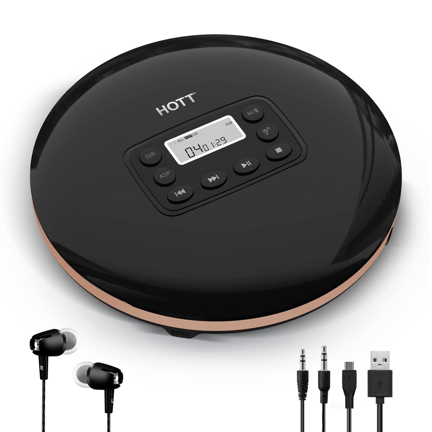 HOTT CD711T Bluetooth Rechargeable Portable CD Player for Home Travel and Car with Stereo Headphones and Anti Shock Protection-Black-New