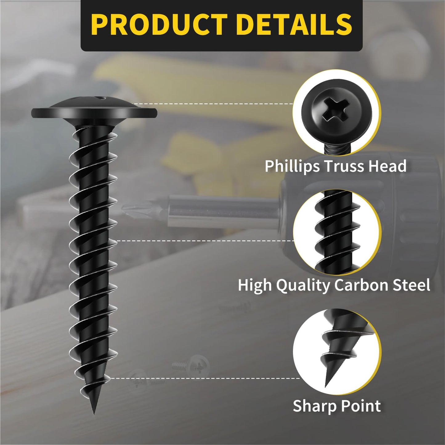 220 PCS #8 Truss Head Black Wood Screws Assortment Kit,FIXLINK High Hardness Wood Screws Set, Phillips Drive Assorted Screws, Contain 8 Size (2”,1-5/8”,1-1/2”,1-1/4”,1”,3/4”,5/8”,1/2”), Black
