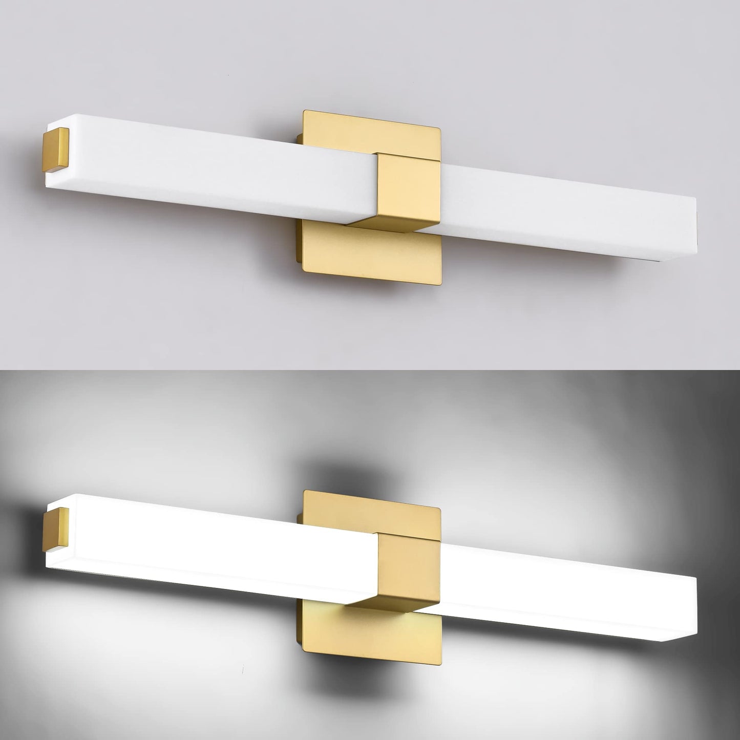 ZUZITO Gold LED Vanity Light Fixtures - 24 inch, 18W, Modern Design, Milk White Acrylic Cover, Model S16001-613mm