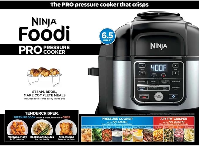 Ninja Foodi 10‑in‑1 6.5‑Qt Pro Pressure Cooker & Air Fryer with TenderCrisp Technology, Precise Heating & Family‑Sized Capacity O300 (6.5 Quarts)