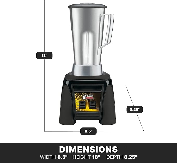 Waring Commercial MX1000XTS 3.5 HP Blender with Paddle Switches, Pulse Feature and a 64 oz. Stainless Steel Container, 120V, 5-15 Phase Plug, Black