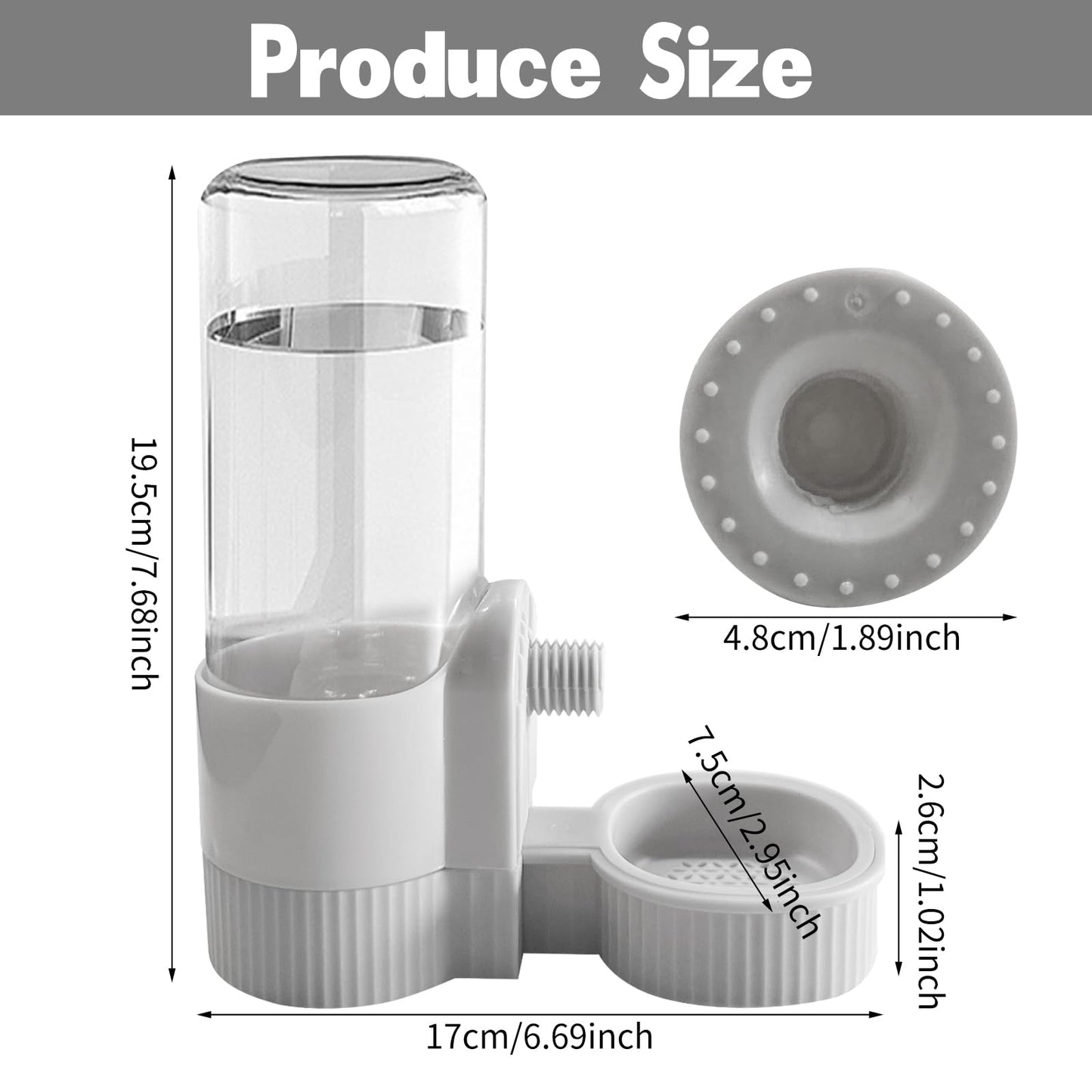 18OZ Rabbit Water Bottle, Pet Water Bottle for Cage Crate,Hanging Automatic Water Dispenser for Cage,Ferret Bunny Guinea Pig Water Bowl,Suitable for Small Animal (Grey, 18OZ)
