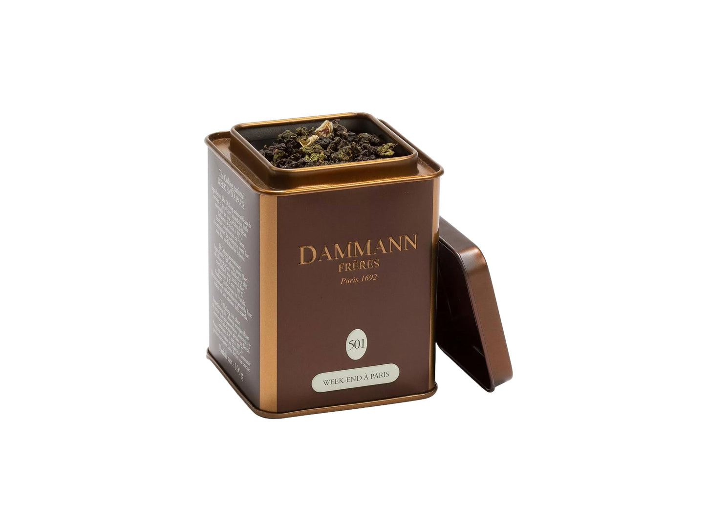 Dammann Freres Loose Leaf Week-end Paris enhanced Gourmet French Oolong Tea Blend Cherry Blossom Peach Blossom Almond Rose Flavors 3.52 Ounce Tin
