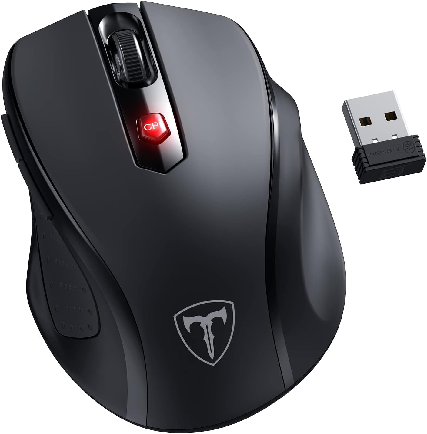 HOTWEEMS Wireless Mouse D-09 Computer Mouse USB Cordless Mice for Laptop Ergo Grips Lightspeed 5-Level 2400 DPI 16 Months Battery Portable for PC Mac Chromebook (Black)-Used