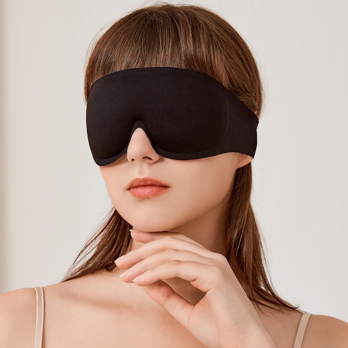 Minimalist Design Eye Sleep Mask, Non-Adjustable and Comfortable Headband Over Ears w/o Side Buckles (Black)
