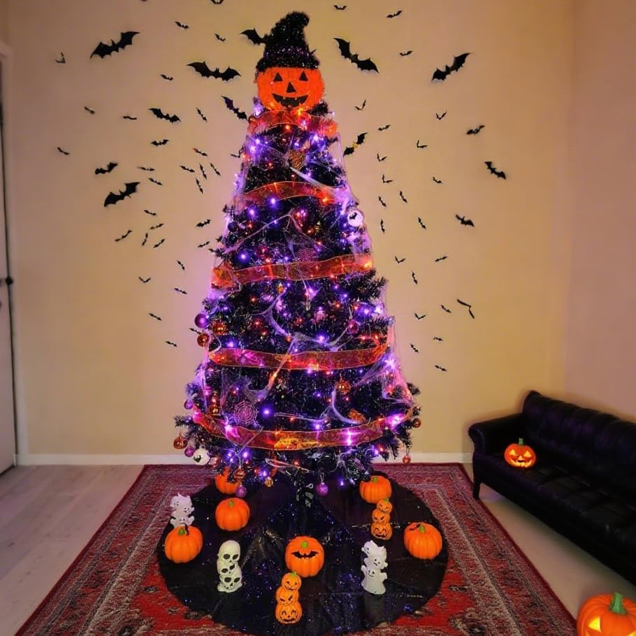 Yeguo 66Ft 200 Led Orange And Purple Halloween Lights Outdoor Waterproof Green Wire Christmas String Lights Indoor 8 Modes Twinkle Tree Lights Plug In With Timer Memory