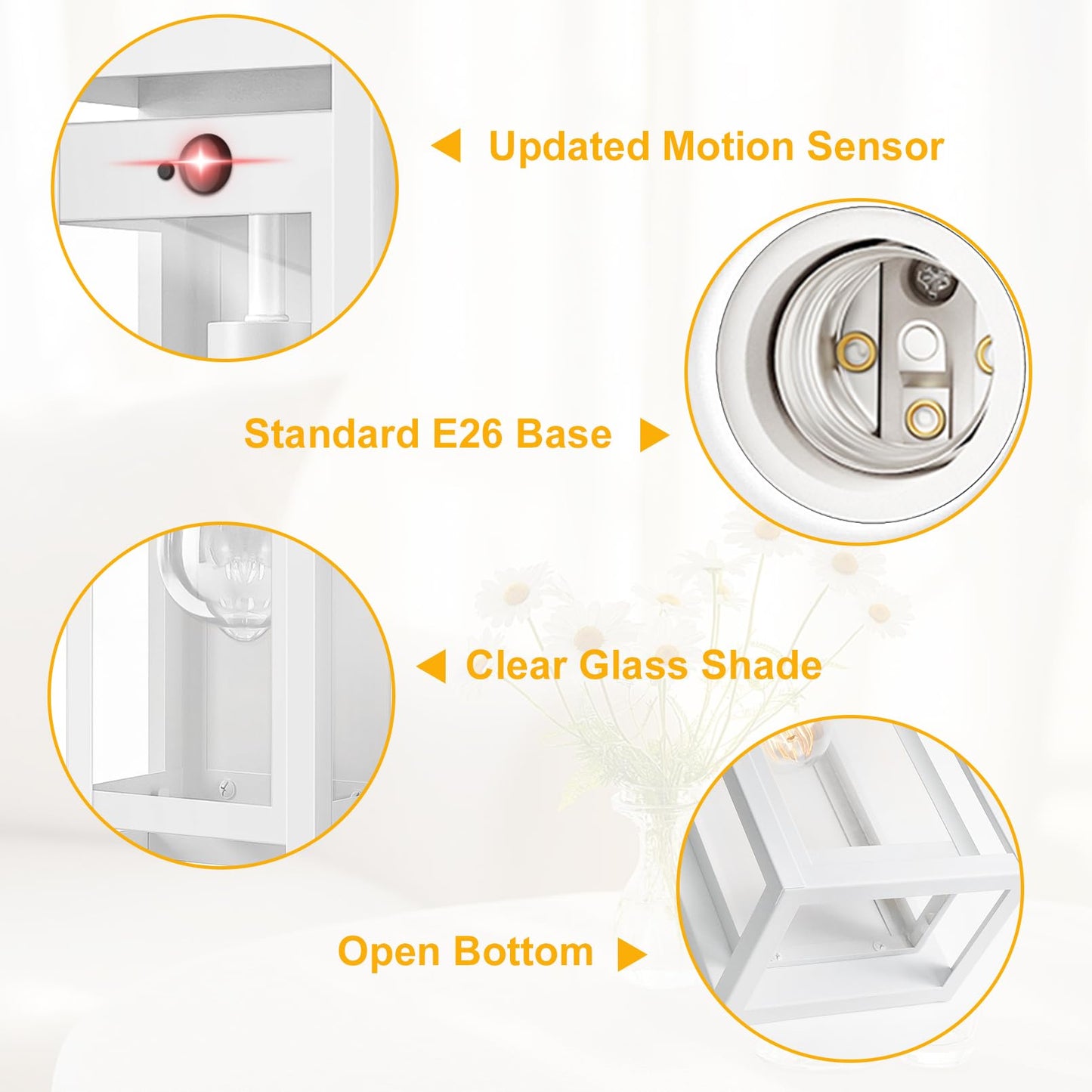 Slypadan 15 Motion Sensor Outdoor Lights 2 Pack Large White Outdoor Light Fixture 3 Lighting Modes Waterproof Anti-Rust Wall Sconces Exterior Lighting Fixtures For Front Door Porch Garage