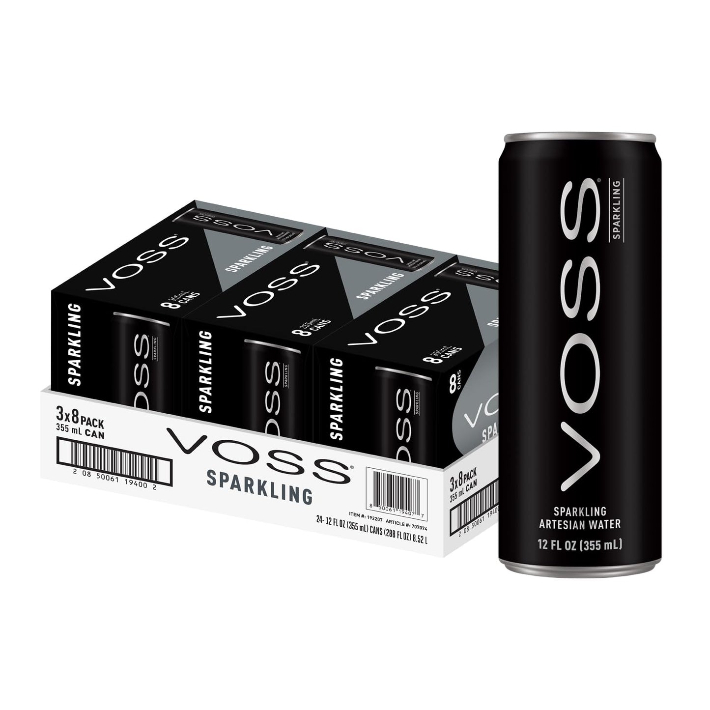 VOSS Artesian Sparkling Water Cans - 3 Pack of 8 - 24 Slim Cans - Pure Carbonated Water Refreshment - Perfect for Celebrations Home Office On-the-Go Hydration