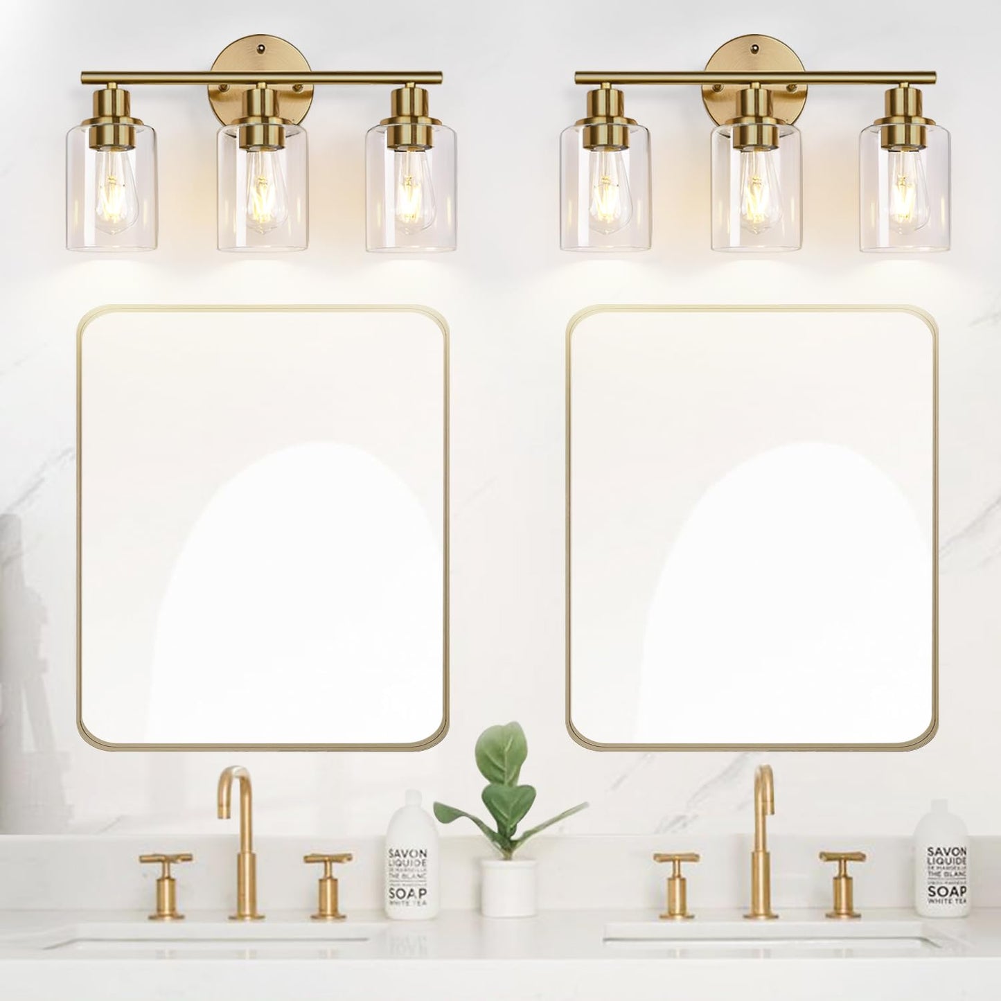 Zarbitta 3-Light Bathroom Vanity Light Fixtures, Brushed Gold Metal with Clear Glass Shade