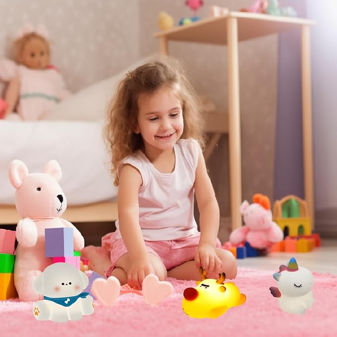 Eco-Friendly Reindeer Night Light - Energy Efficient LED Desk Lamp, Rechargerable Dimmable Nursery Soft Touch Bedside Baby Squishy Night Light, Portable Nightlight for Adults/Kids