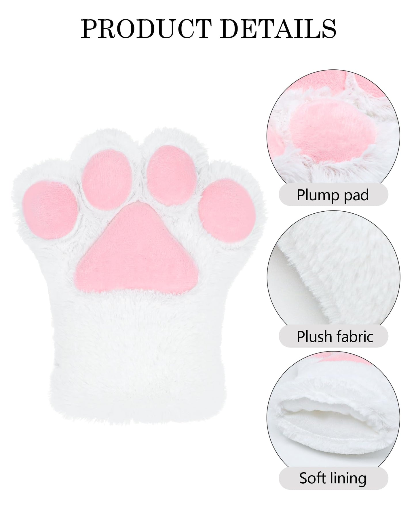 BNLIDES Cosplay Animal Fluffy Cat Fursuit Paws Claws Gloves Costume Accessories for Adults (White)