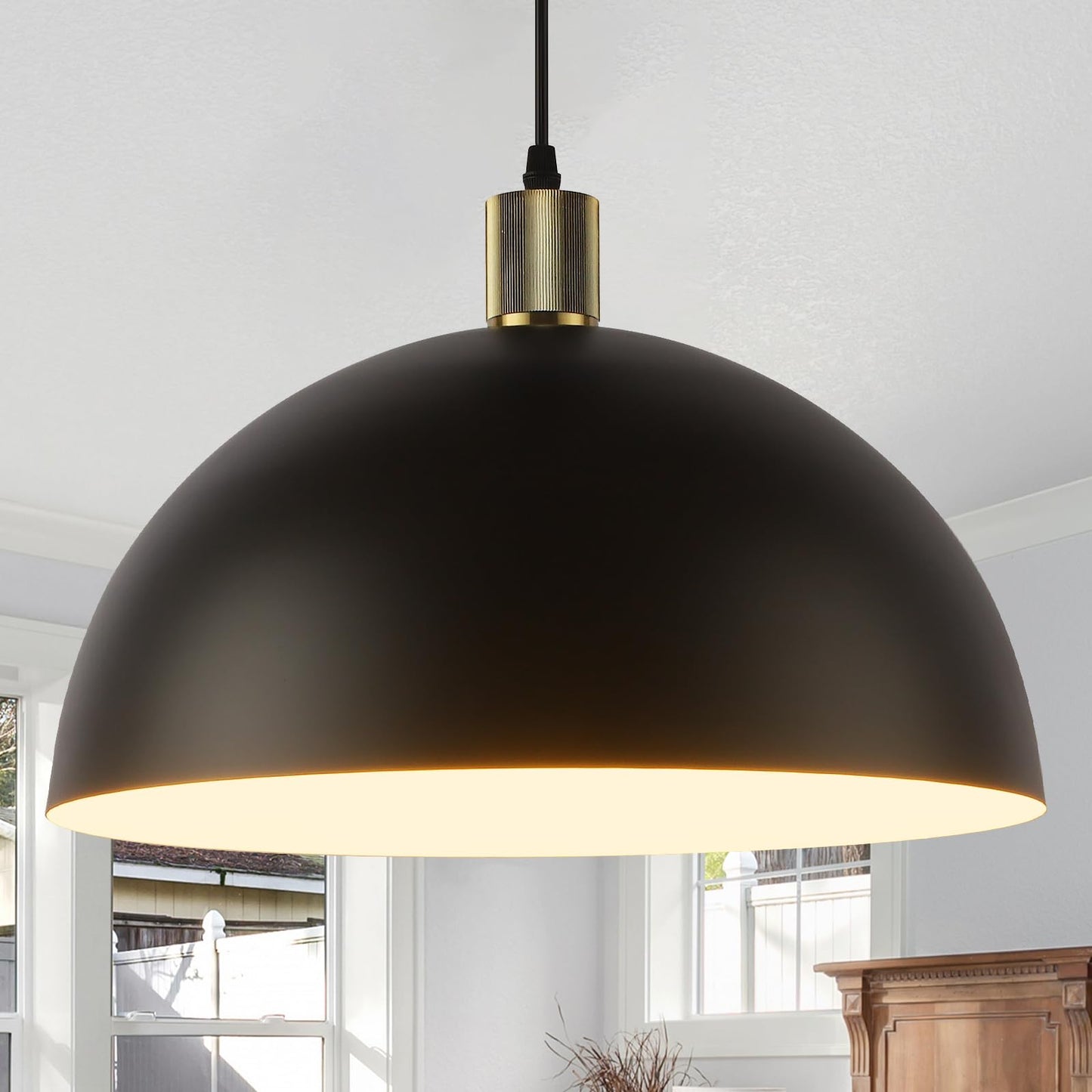 Karjearl Black Pendant Light Fixtures 2 Pack 15.7 Inch Large Dome Pendant Lighting Farmhouse Vintage Chandelier For Kitchen Island Dining Room