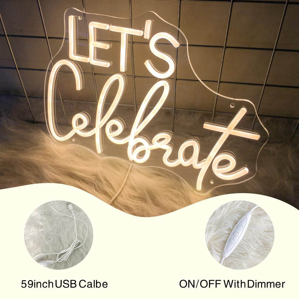LetS Celebrate Neon Sign Warm White Led Neon Lights For Wall Decor Usb-Powered Neon Signs For Living Rooms Dining Rooms Thanksgiving And Party Decorations(15X10.6)