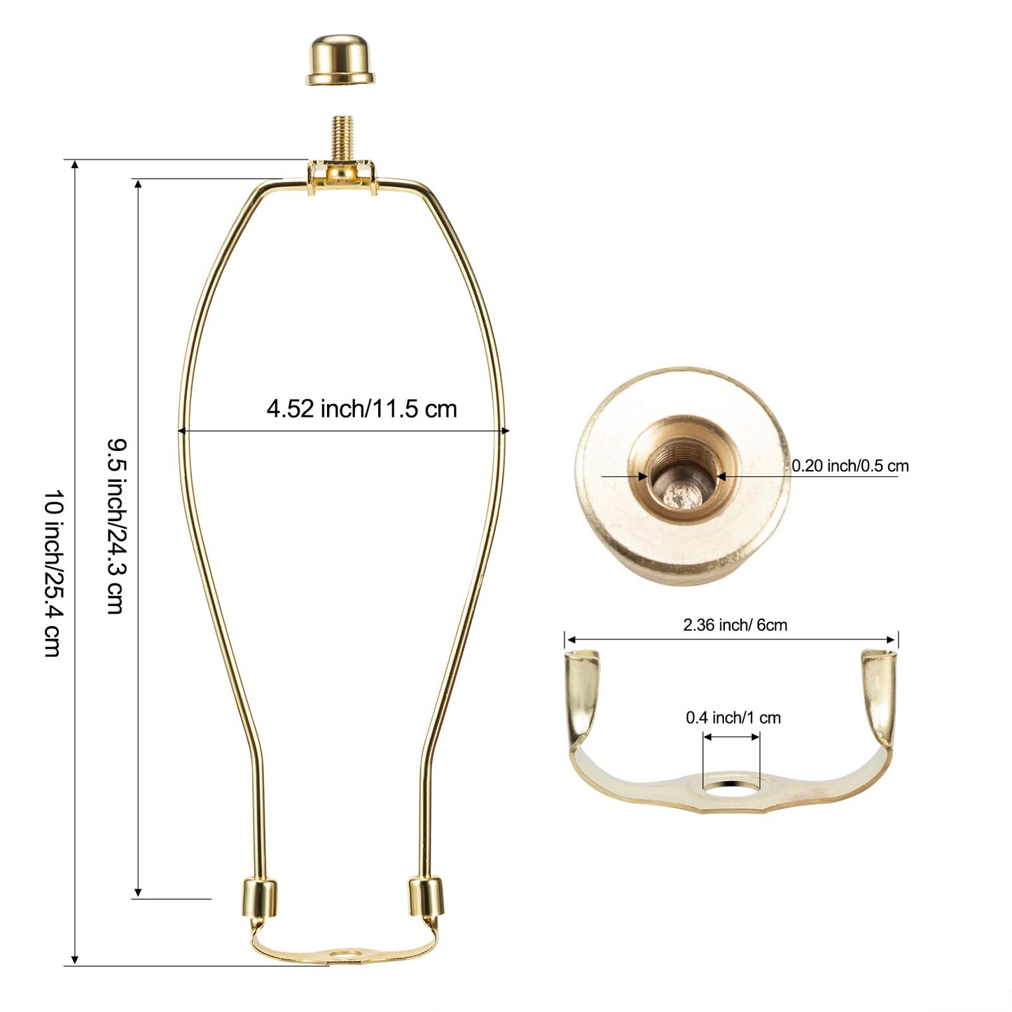 10 Inch Brass Lamp Harp Holder Kit Replacements with Finials and Detachable Saddle Bases, Light Duty, Saangseon Pack 2 DIY Lighting Accessories Horn Frame Lamp Shade Brackets