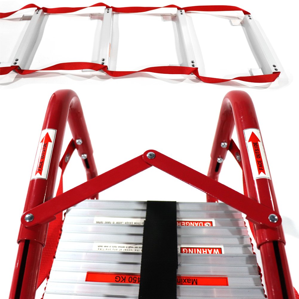 Fire Escape Ladder, 5&6 Story Emergency Portable Safety Ladder for Adults & Kids with Anti-Slip Rungs and Wide Steps V Center Suitable for Windows and Balcony|50-Foot
