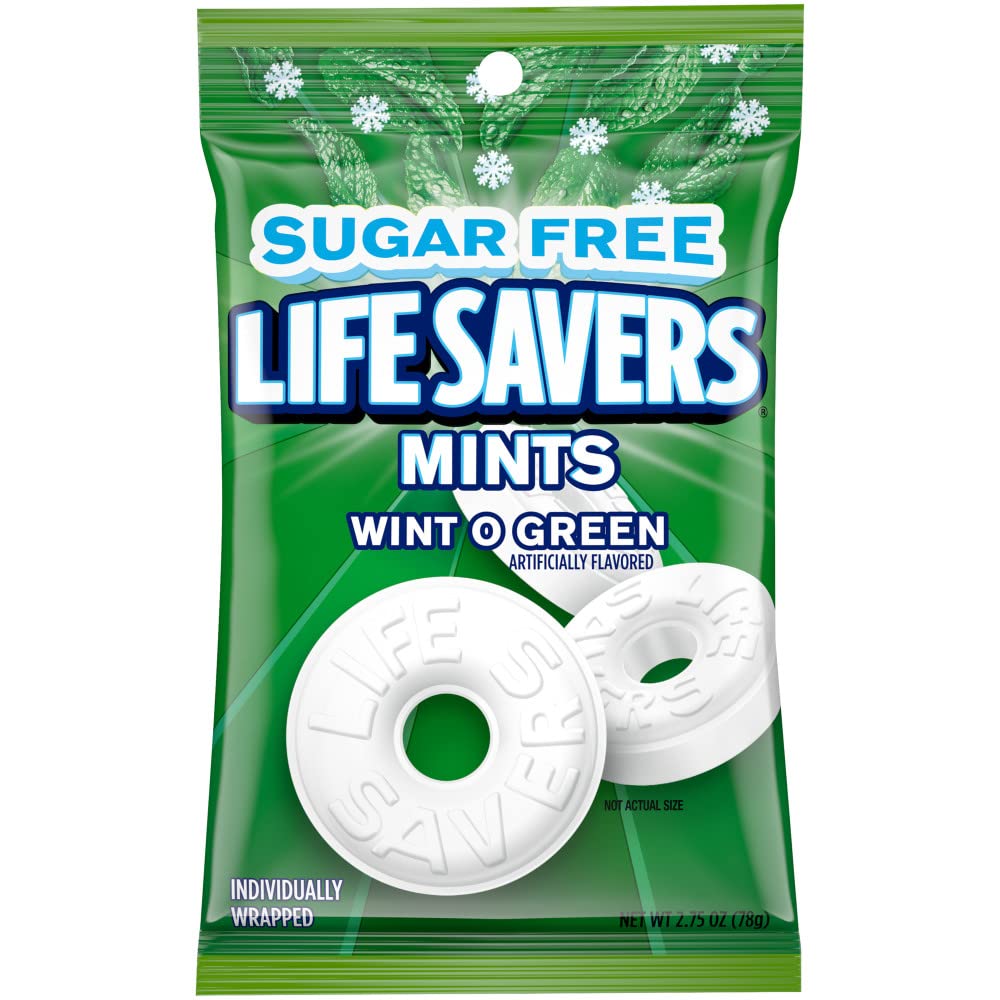 LIFE SAVERS Breath Mints Sugar Free Candy, Wint-O-Green Mint Hard Candy Bag for Goodie Bags, Road Trips, School, Work, 2.75 oz (
