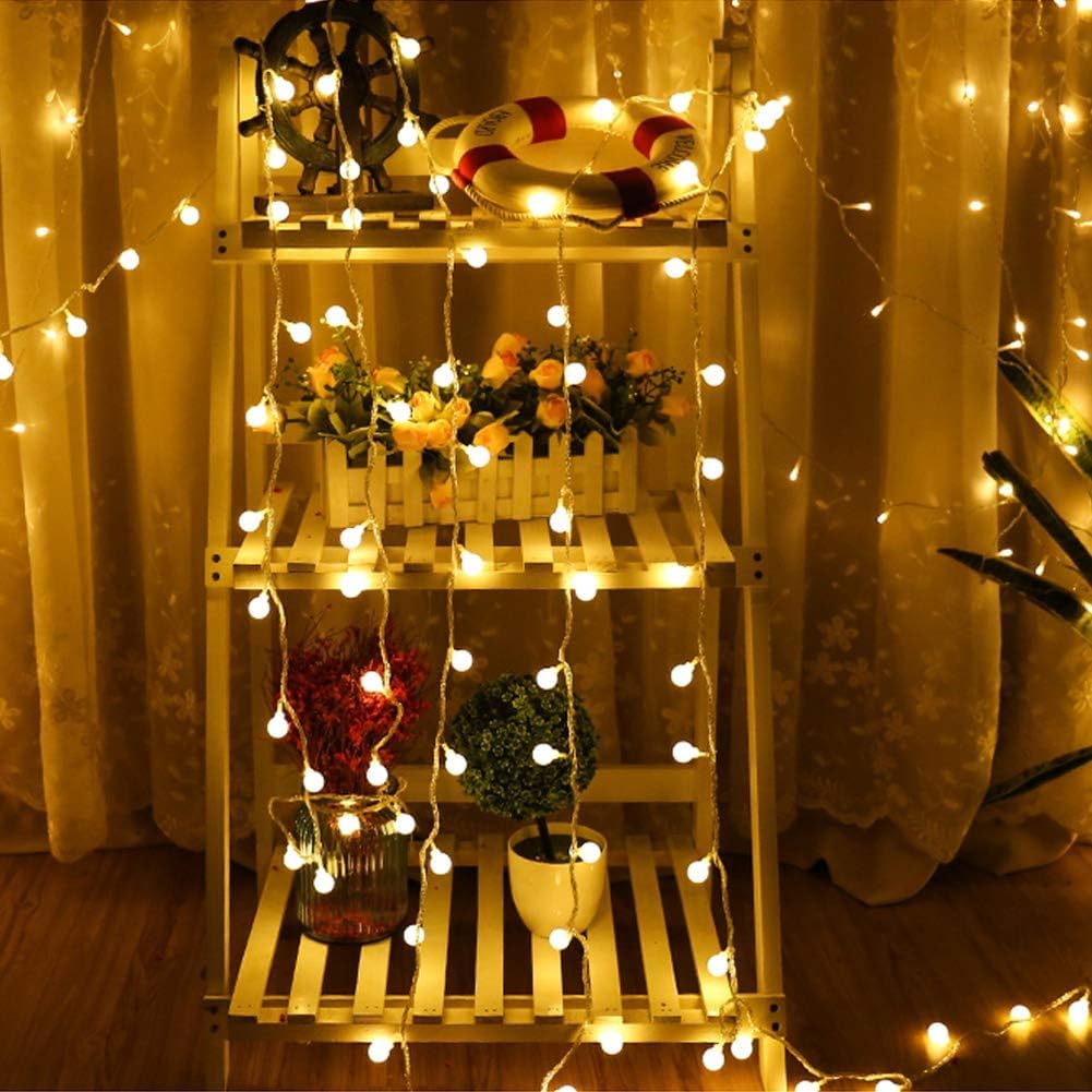 Ghustar Battery Operated Led Globe String Lights, 52Ft 120Leds, Warm White, 8 Modes, Waterproof, Remote For Home & Party Decor