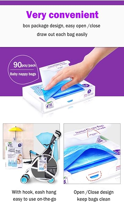 Disposable Diaper Bag for Baby, Diaper Sacks Cover the Incontinence Odor Really, Fresh Light Baby Powder Faint Scent, 540 Counts 180 Bags, Blue