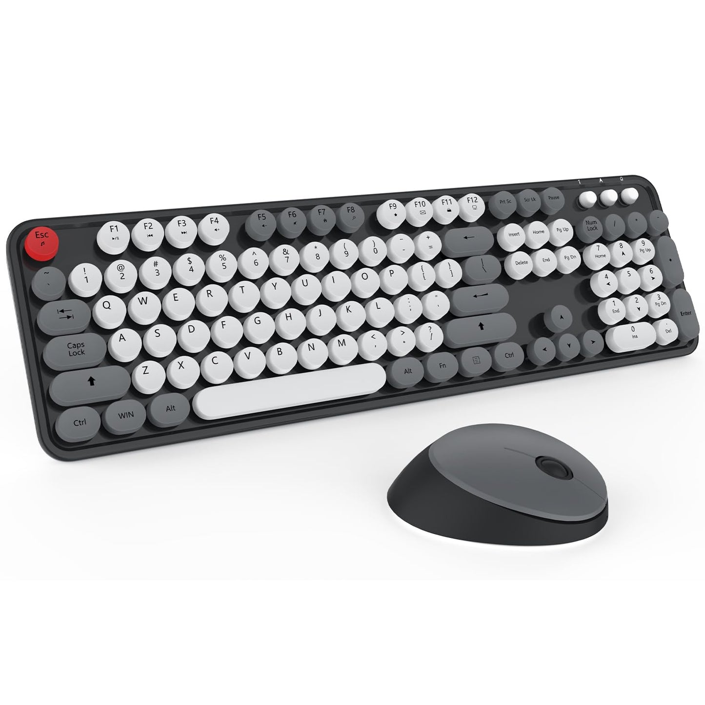 Wireless Keyboard and Mouse, KOOTOP Cute Keyboard and Mouse, 2.4G Wireless Keyboard with Retro Round Keycap for PC, Mac, Laptop,Tablet,Computer Windows (Grey) -Like New
