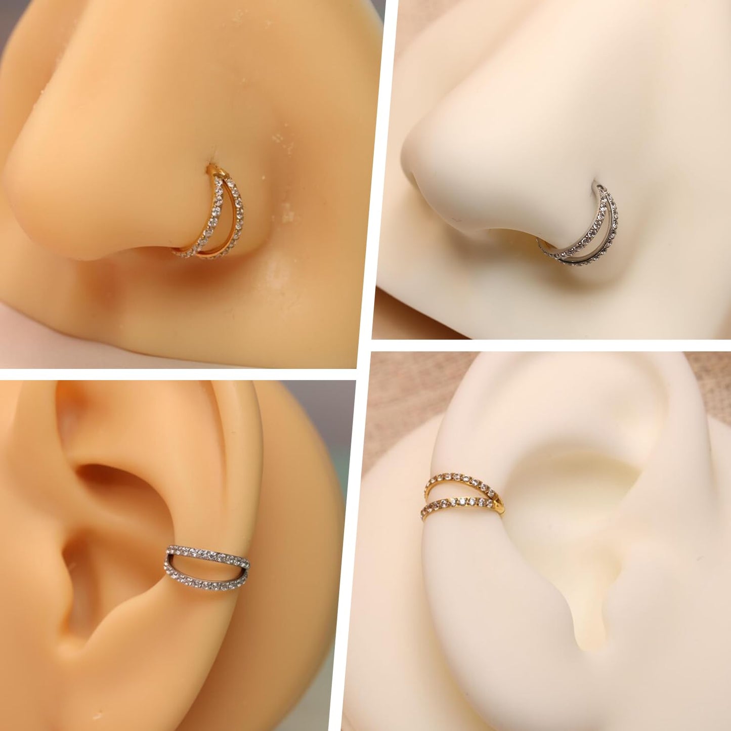 FUNLMO Septum Ring Double Hoop Nose Ring Conch Helix Daith Rook Piercing Jewelry Tragus Jewelry Surgical Steel Diamond Conch Hoo