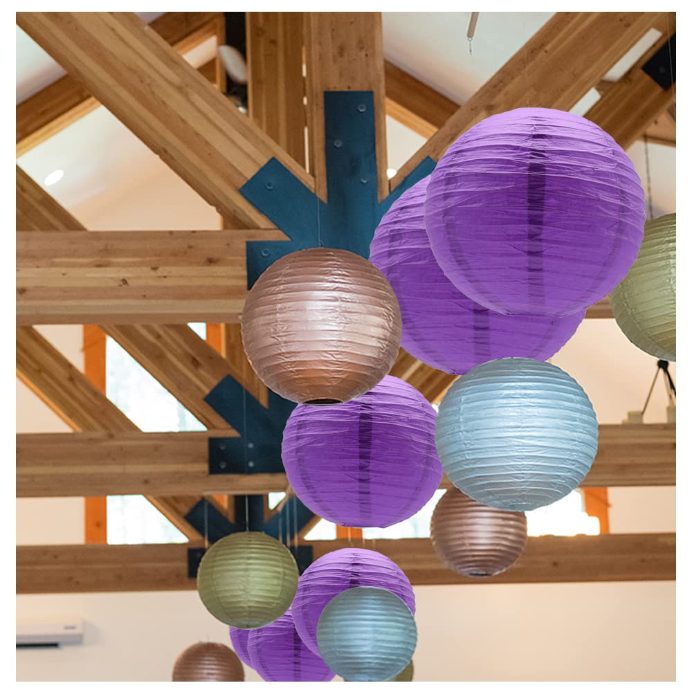 Hocansen Paper Lanterns 3pcs Round Decorative Metal 12in Deep Purple for Birthday Halloween Wedding Baby Shower Party Decor