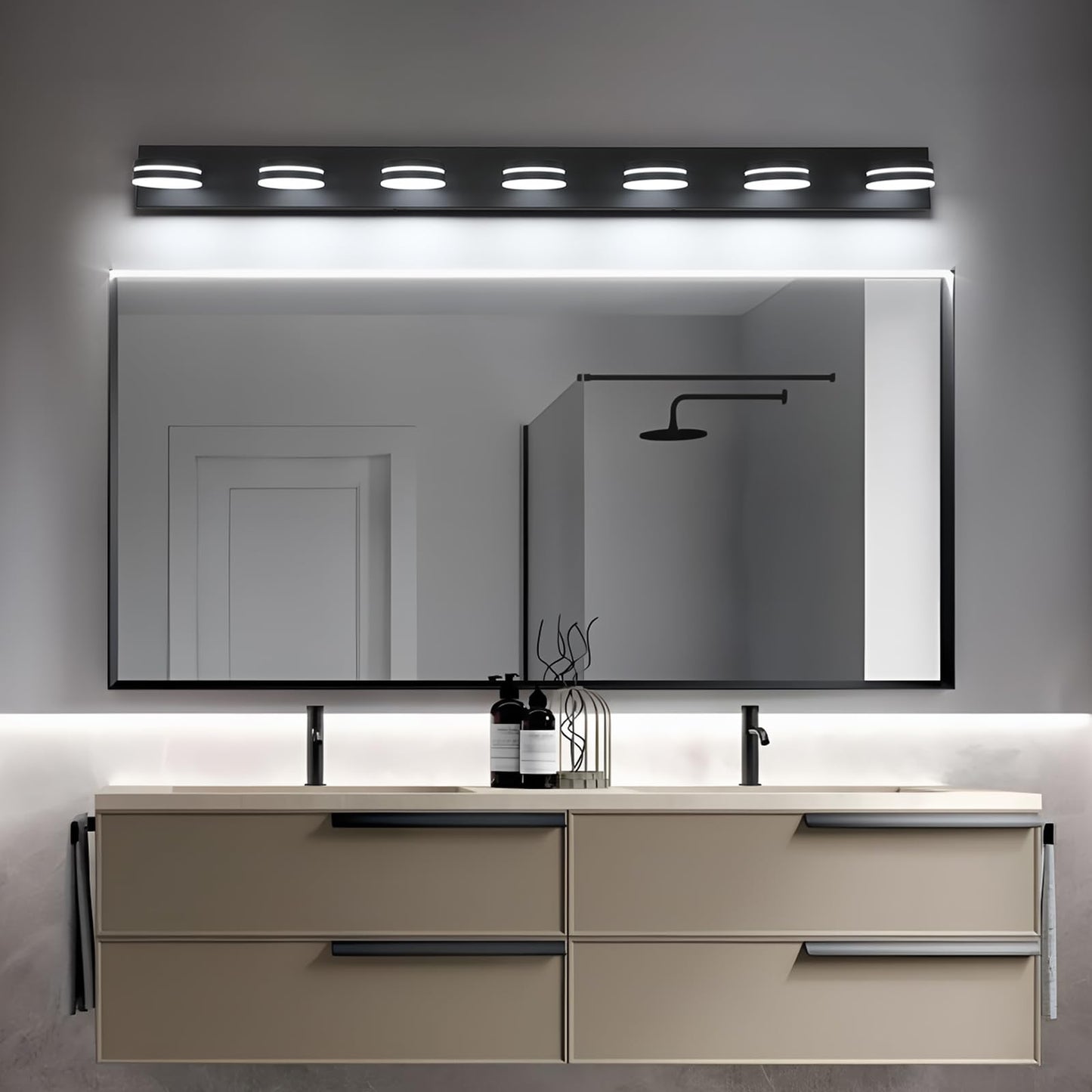 Bicrink 7-Light Bathroom Vanity Light Over Mirror Matte Black Led Vanity Lighting Fixtures Modern Bathroom Wall Light Fixtures With 360Rotating Lamp Head (Cool White 5500K)
