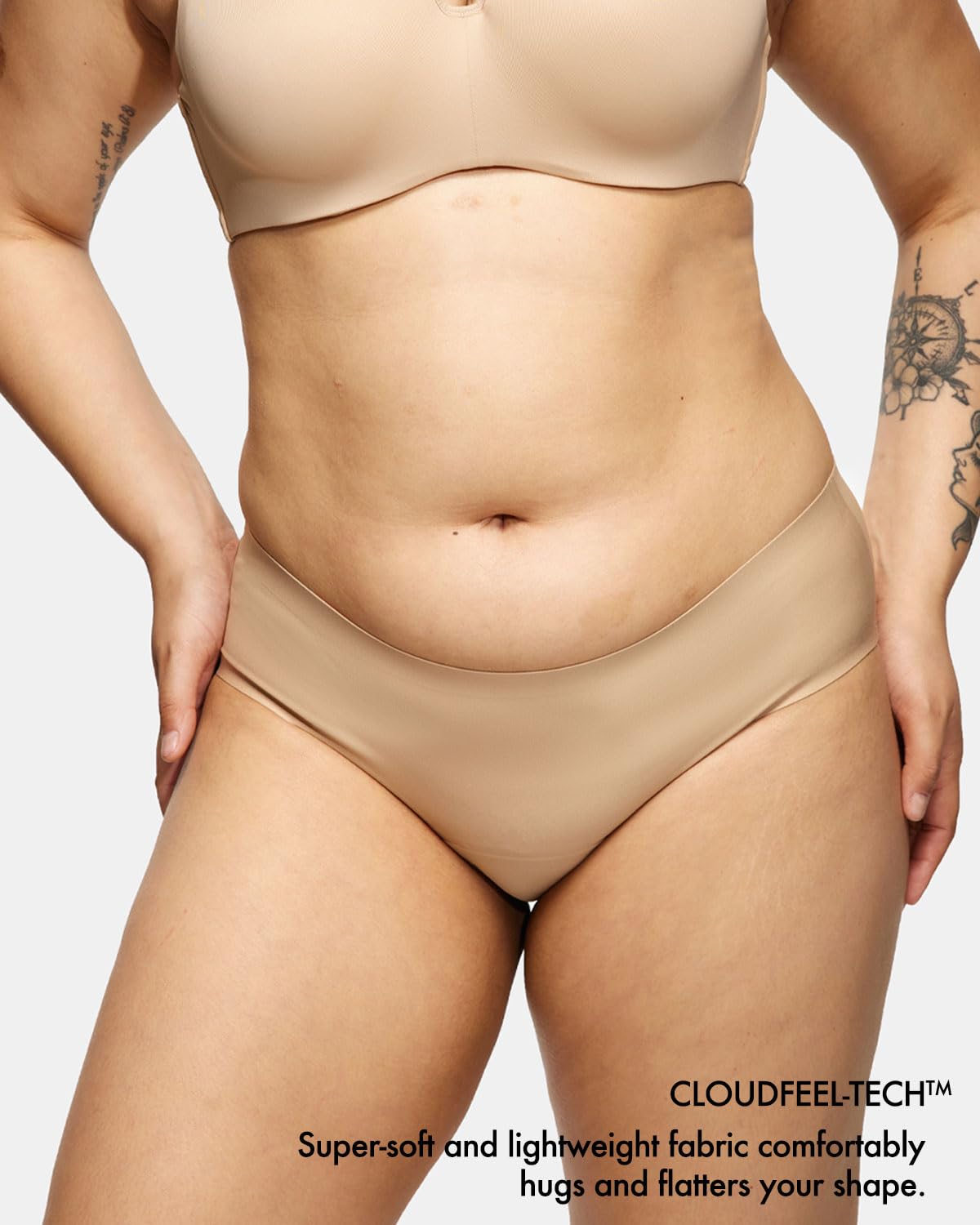 STRAWBERRY WEEKS LEAKPROOF2.0 Seamless Bikini Period Underwear for Women | Period Panties Holds 6 Tampons | Mild Incontinence Leak Proof Underwear (S/M, Beige)