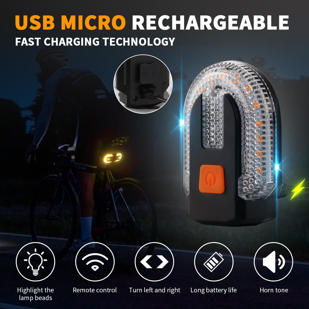 Teguangmei Bike Tail Light 4PCS with Wireless Remote Control, USB Rechargeable, Split Type, Yellow+Red, Cycling Safety Warning