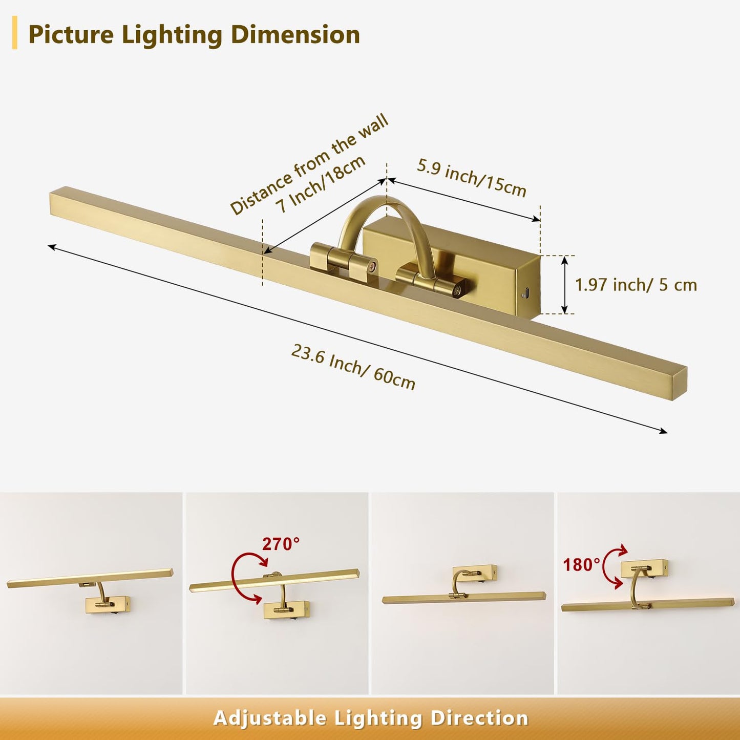 Wireless Picture Lights For Wall Battery Operated Brass Art Lighting For discomfort-reducingtings Rechargeable Gallery Lights With Remote And Timer 3Cct Dimmable discomfort-reducingting Lights For Artwork Portrait 23.62 Inch