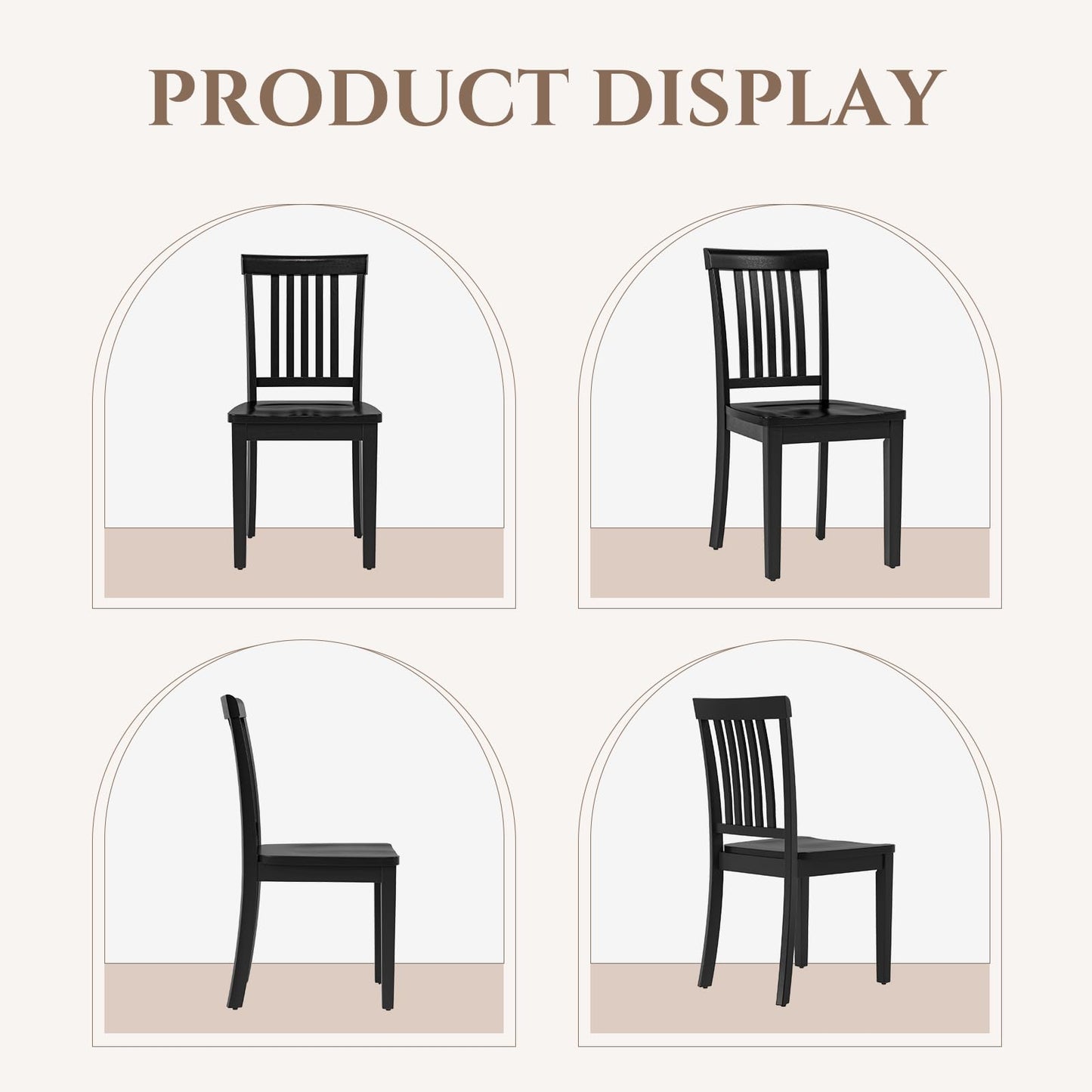 COLAMY Wooden Dining Chairs Set of 4, Solid Rubberwood Kitchen & Dining Room Chairs, High Spindle Back Windsor Style, Modern Dining Table Chairs, Non-Slip Foot Pads, Minimalist Home Furniture,Black