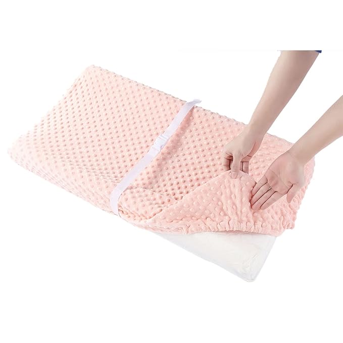 Solid Changing Table Pad Cover Cradle Sheet, Fits 32"/34''x16 Contoured Diaper Changing Pad, Ultra Soft Cozy Dots Plush Changing Table Covers, Breathable Wipeable Removable (Light Pink)