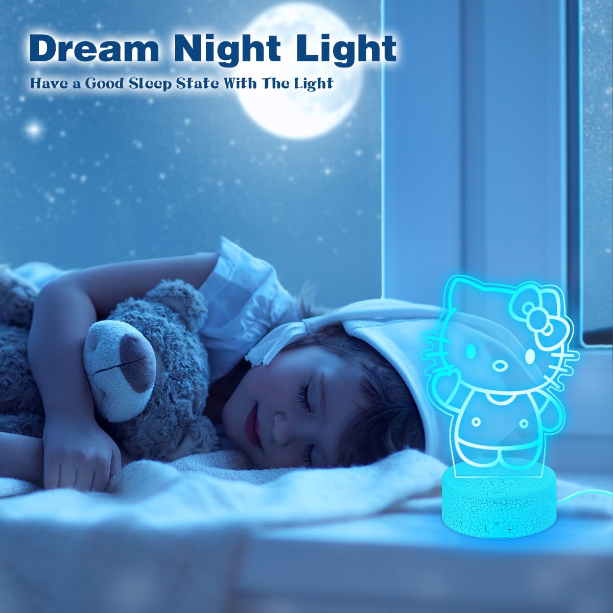 Atimomiao 3D Night Light - Cute Cat Illusion Lamp, 16 Colors, Remote Control, Acrylic, 8x2x6 inches, Model HT02