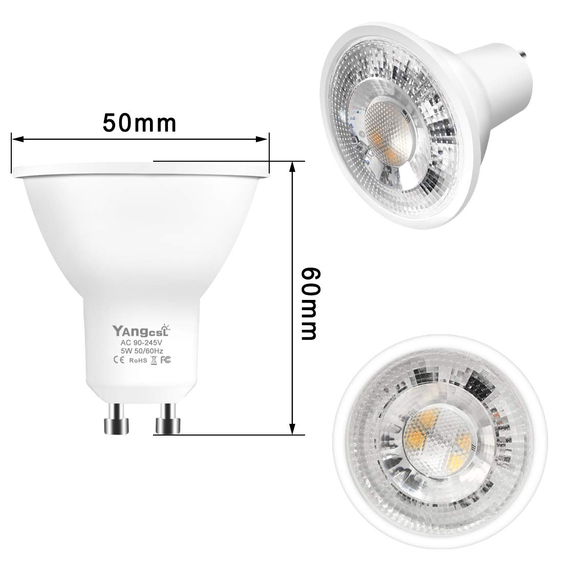 Yangcsl GU10 LED Bulbs, Color Changing, 400LM, 45° Beam Angle, 6 Pack, RGB + Warm White, Mood Lighting