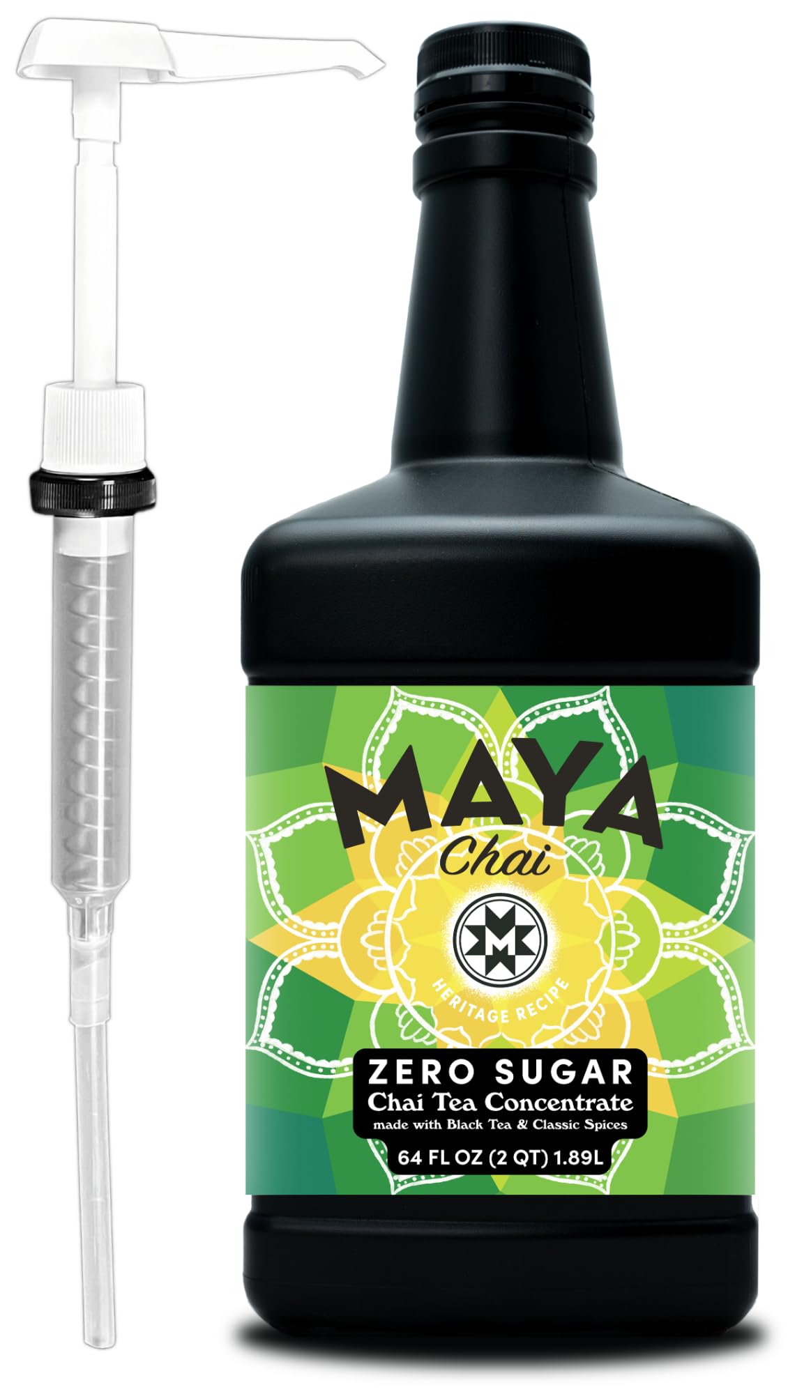 Maya Chai Tea Concentrate, Zero Sugar, Heritage Recipe, 64 Ounce with White Pump
