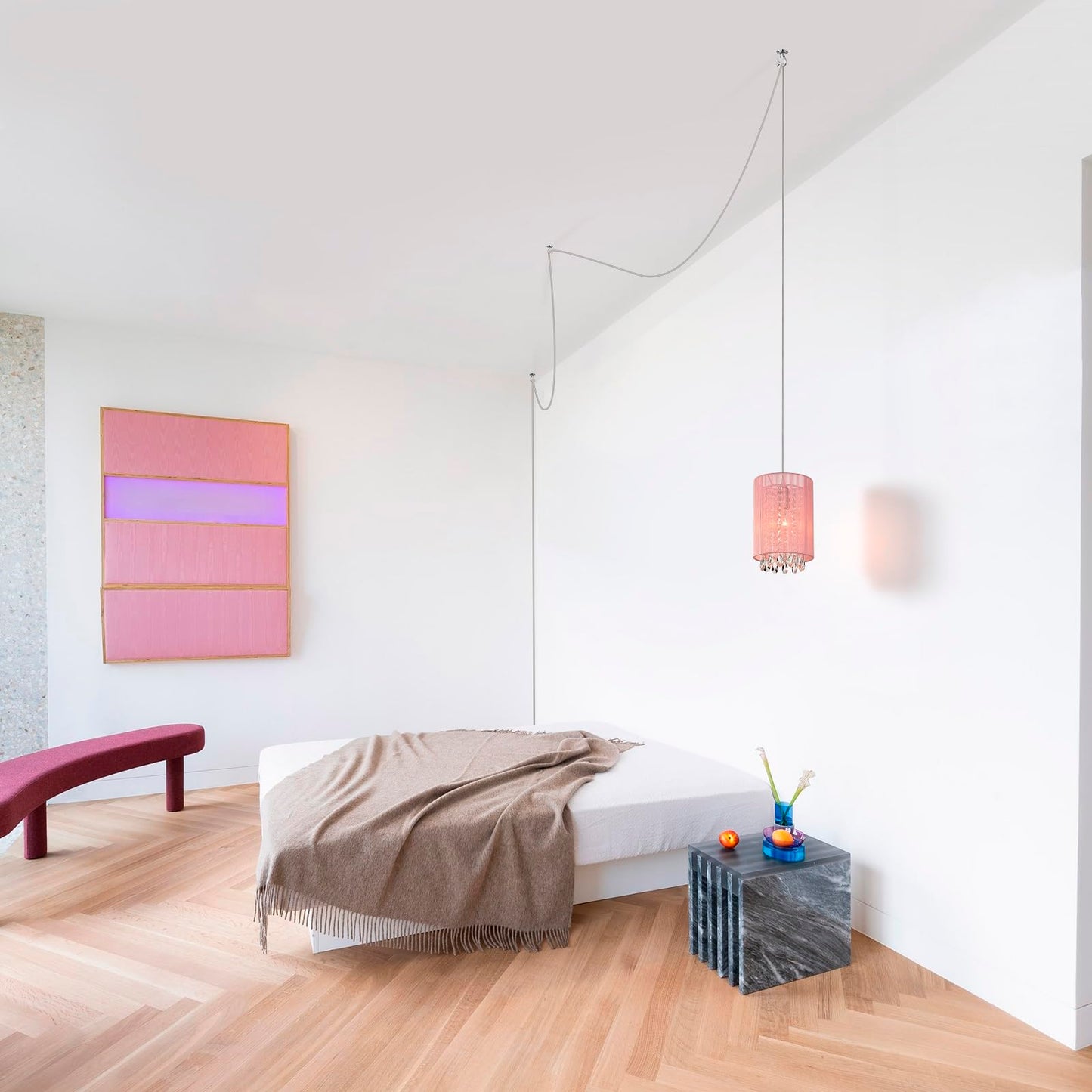 LaLuLa Hanging Lamp, 1-Light Pendant Light, Pink Cotton with Plug-in Cord, 7in Size, Model P17168PK-P