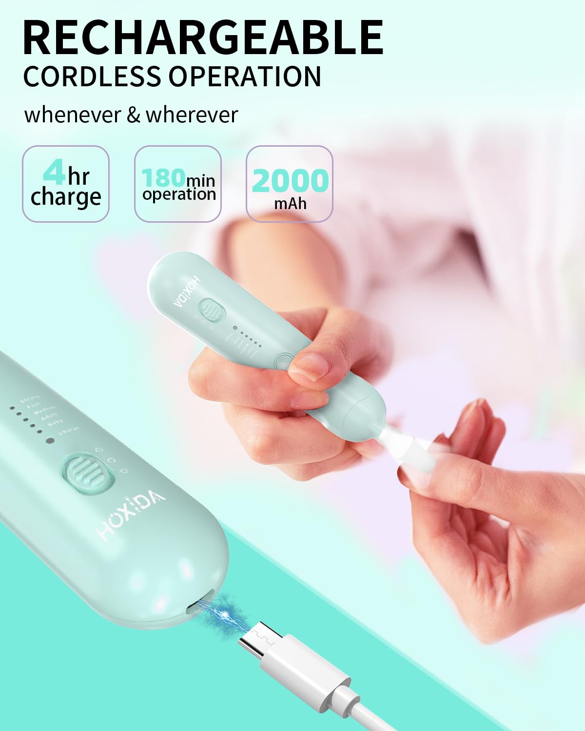 Manicure Pedicure Kit for Women, Professional Nail Grinder for Senior Thick Toenail, Cordless Electric Nail File, 5 Speeds Pedic