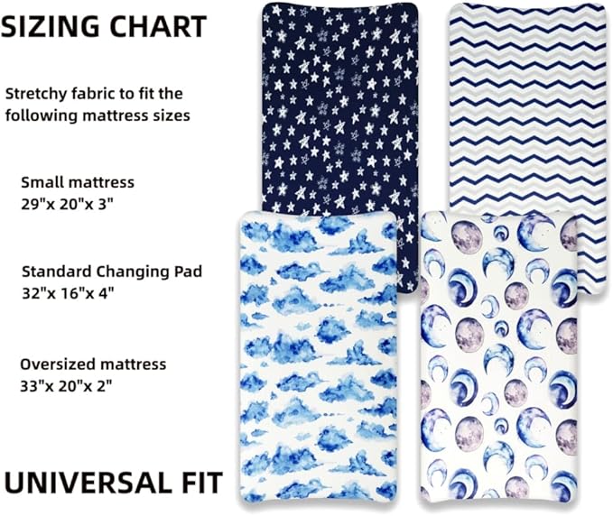4 Pack Changing Pad Cover for Baby Boys Neutral Unisex Fitted Breathable Baby Changing Pad Sheets for Toddler Changing Table (Sky)