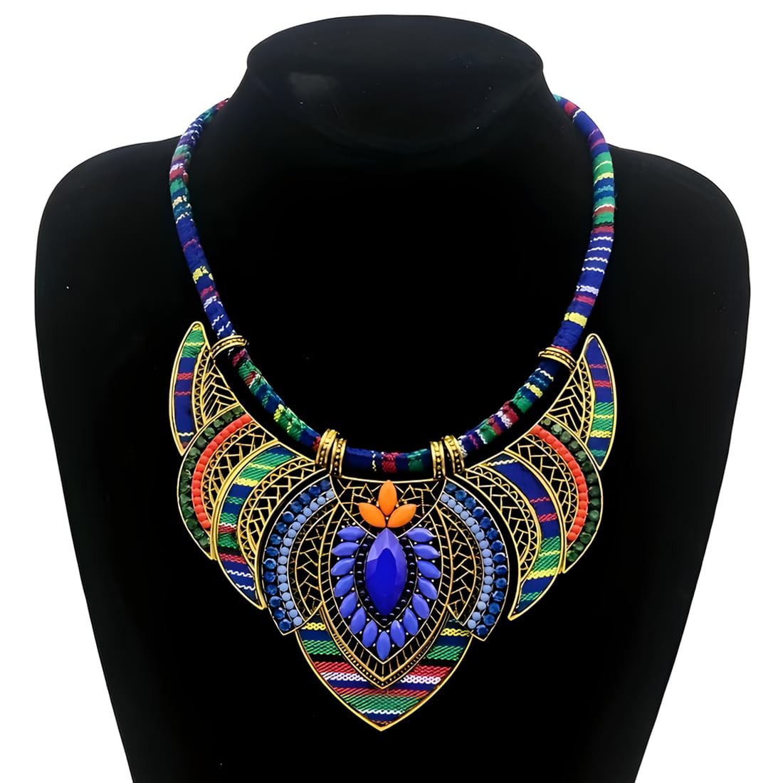 Ethnic Style Chunky Colorful Collar Festival Tribal Beaded Boho Choker Costume Necklace for Women Gift (blue)