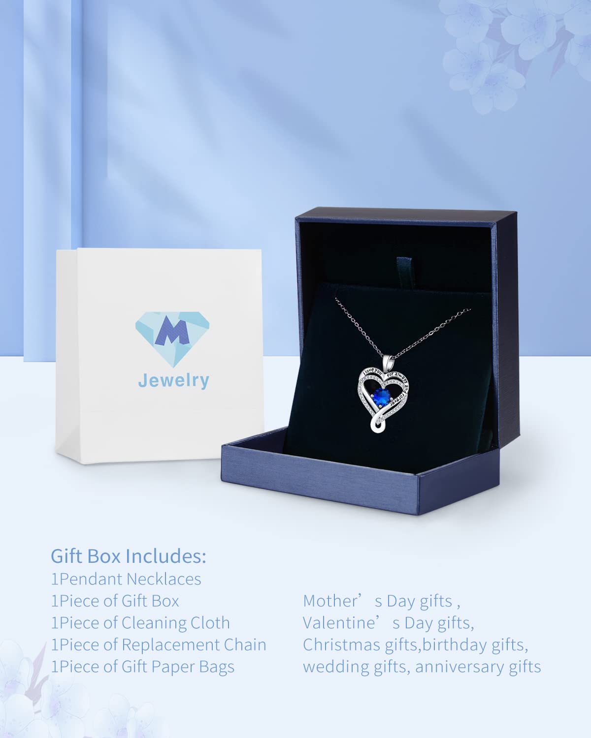 Mkhhy Gifts for Wife Silver Necklace for Women Anniversary Wife Birthday Gift Ideas Infinity Heart Sapphire Birthstone I Love Yo
