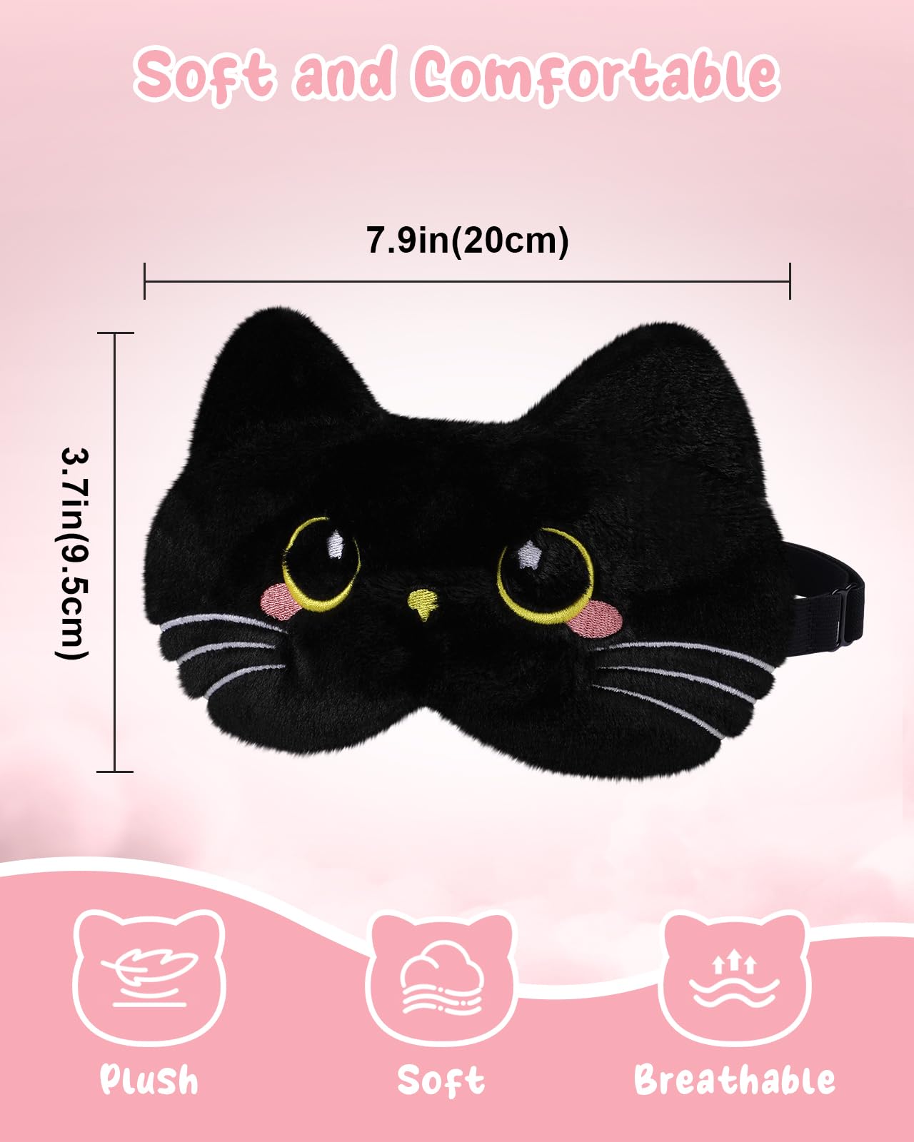 Miss Adola Sleep Mask for Kids - Cute Cartoon Plush Fuffy Sleeping Eye Cover Black Cat Kawaii Soft Eyeshade with Adjustable Strap Animal Eye Blindfold for Kids Girls Boys Teens