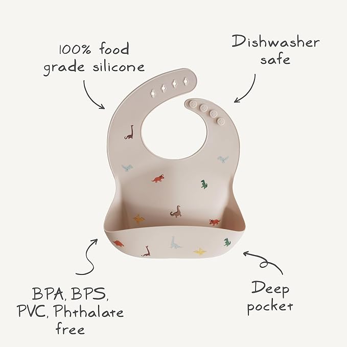 mushie Silicone Baby Bib | Adjustable Fit Waterproof Bibs (Silver Sage)