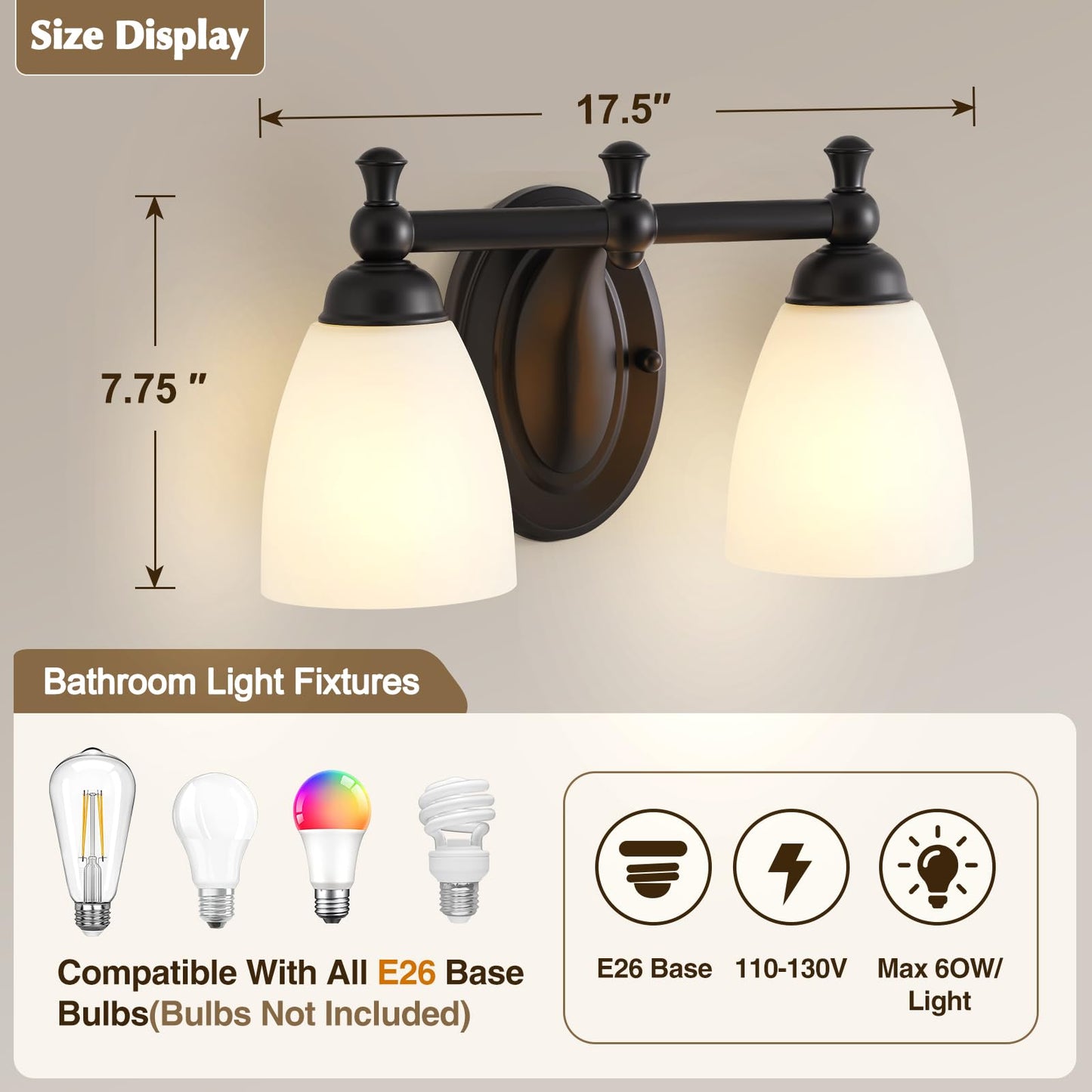 EJIAXIN 2 Lights Bathroom Vanity Light, Black Bath Vanity Light Modern Bathroom Vanity Lights Vintage Style for Living Room Cabinet Bedroom About Mirror
