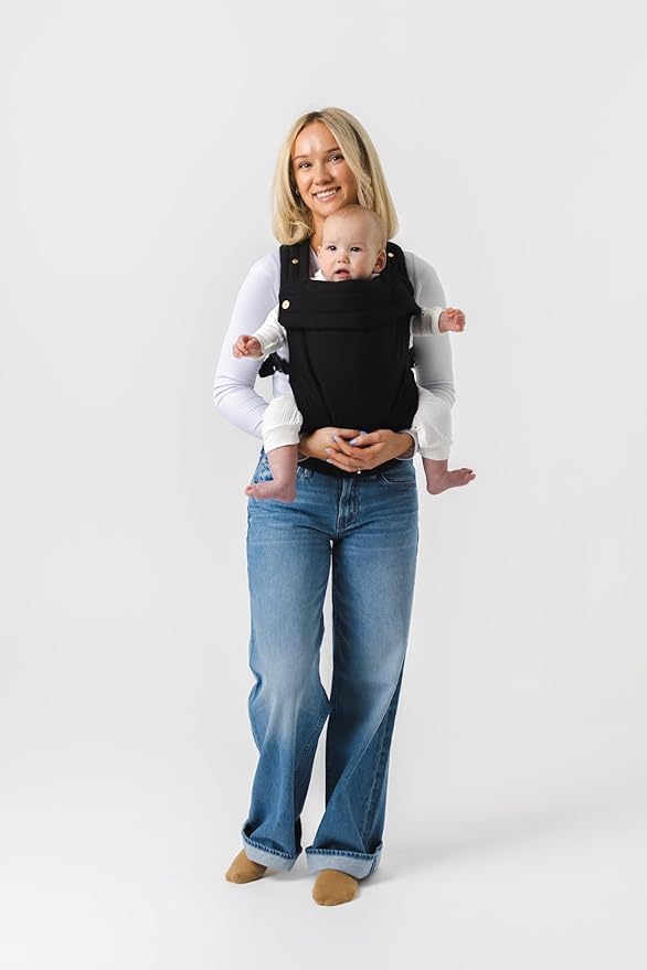 Mabē Monarch Ergonomic Baby Carrier – Premium Cotton Soft Structured Newborn to Toddler Carrier with Hip-Healthy Design, 3 Carry Positions (7-35lbs), Lightweight & Breathable, (Ebony)