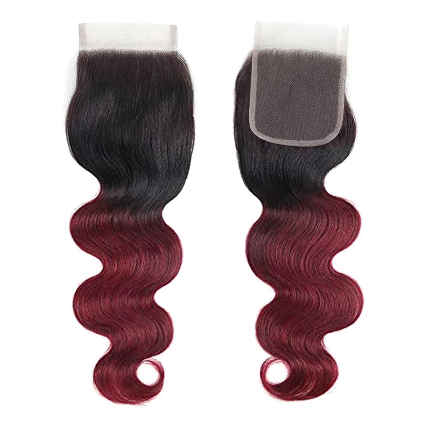 1b/99j Closure 4x4 Transparent Lace 1b/99j Ombre Hair Burgundy Closure With Baby Hair Brazilian Virgin Real Human Hair High Dens