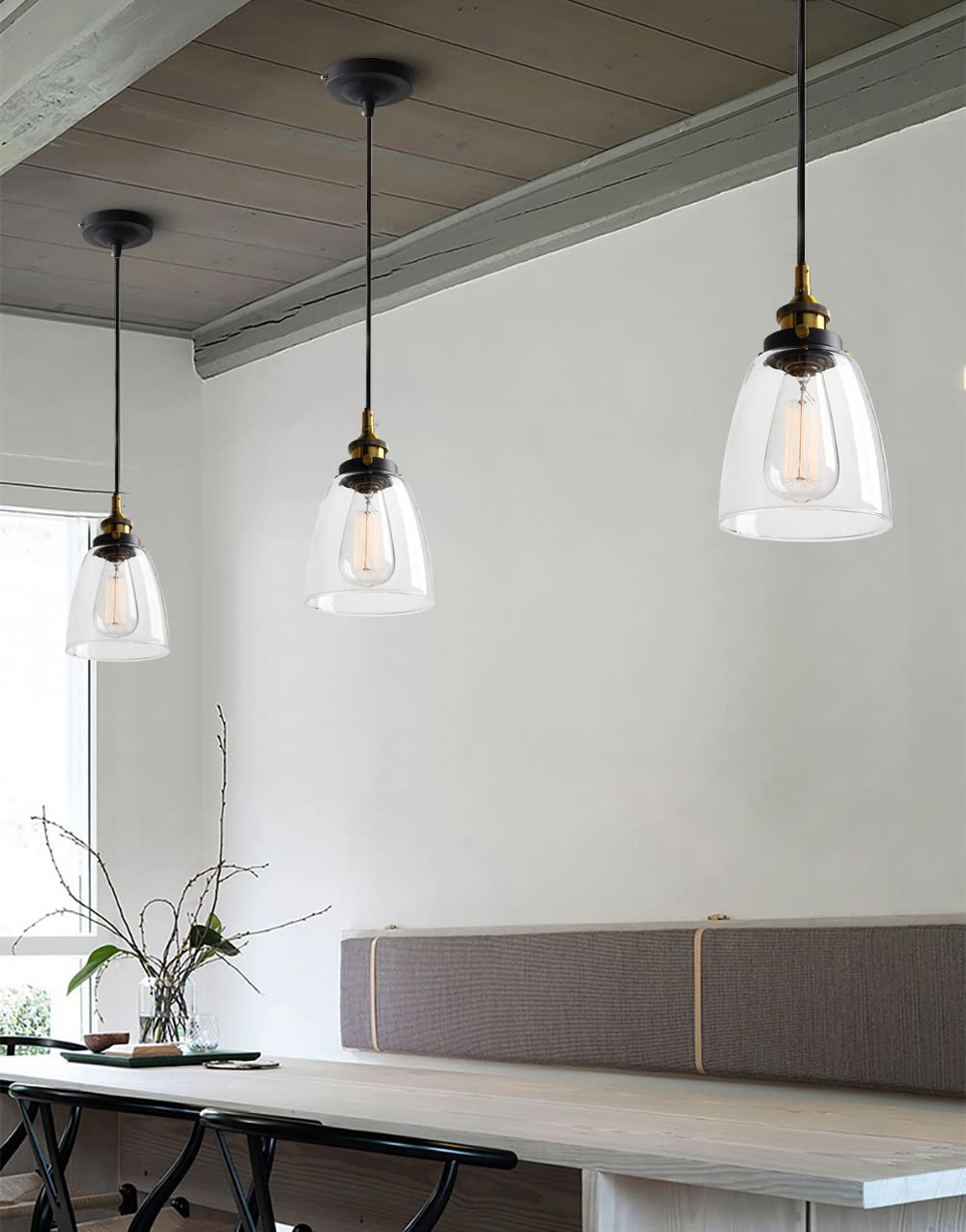 Pathson Retro Pendant Light, Industrial Hanging Lamp, Adjustable Clear Glass, Antique Metal, Model Yt030-D