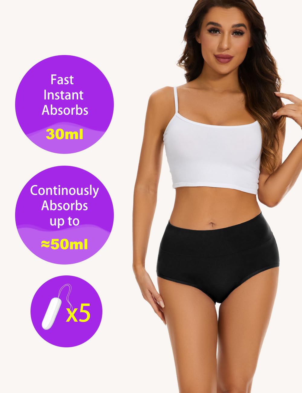 Allbase Incontinence Underwear for Women High Absorbency Period Panties Ladies Leakproof Protective Menstrual Postpartum Bladder Control Washable Cotton Briefs Black Multipack